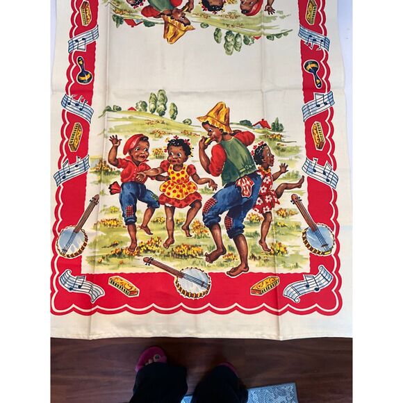 Black Americana linen tea towel 15" x 26" never used original tag must see - Picture 5 of 7